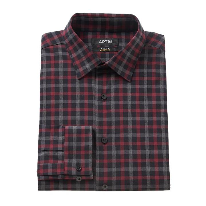 Men's Apt. 9&reg; Modern-fit Patterned Stretch Dress Shirt, Size: 16.5-32/33, Dark Red