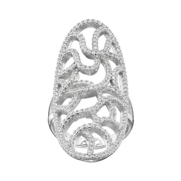 Cubic Zirconia Sterling Silver Oval Swirl Ring, Women's, Size: 8, White