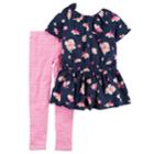 Girls 4-8 Carter's Floral Top & Striped Leggings Set, Size: 6-6x, Print