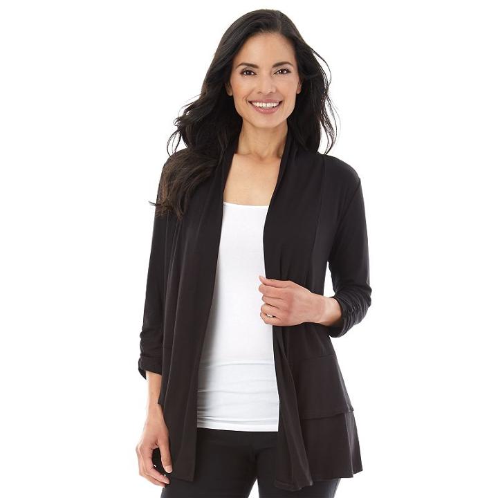 Women's Ab Studio Tiered Hem Cardigan, Size: Xlrg Av/rg, Black
