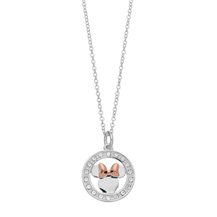 Disney's Minnie Mouse Silver Plated Crystal Circle Pendant Necklace, Women's, White