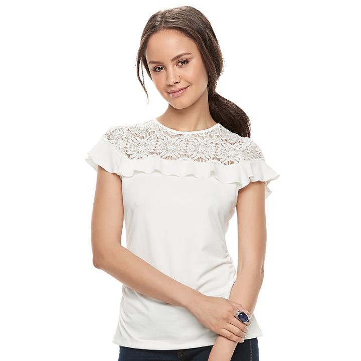 Juniors' Heartsoul Ruched Lace Top, Teens, Size: Xs, White Oth