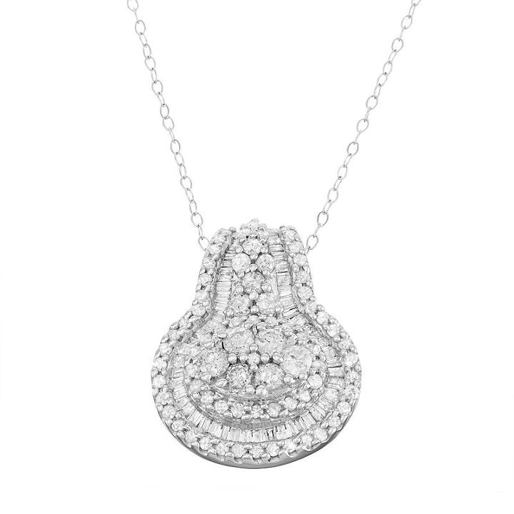 10k White Gold 1 Carat T.w. Diamond Halo Pendant Necklace, Women's, Size: 18