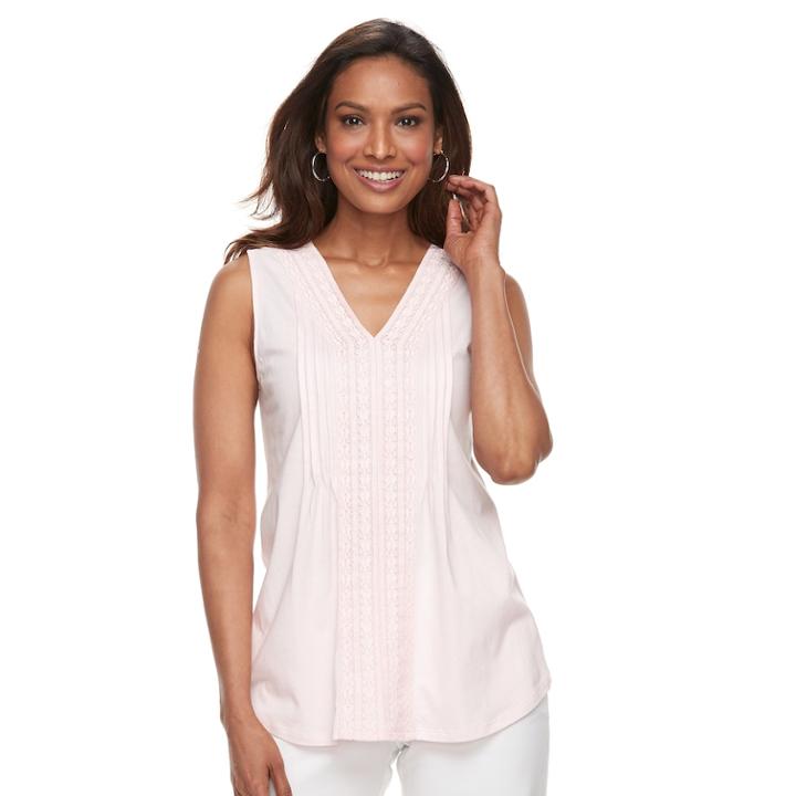 Women's Croft & Barrow® Pintuck Crochet-trim Tank, Size: Xl, Brt Pink