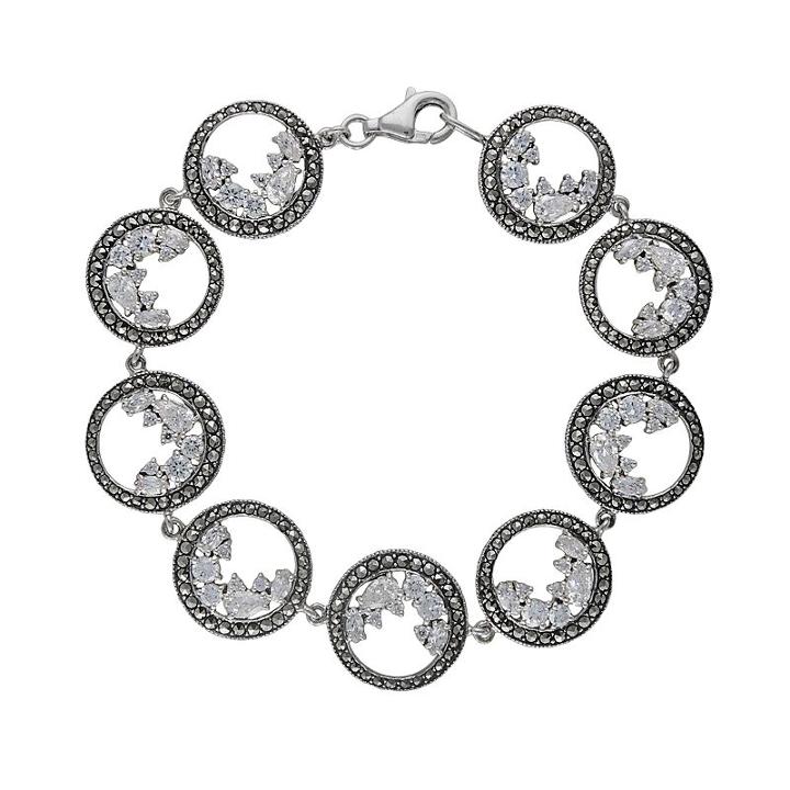 Lavish By Tjm Sterling Silver Cubic Zirconia Circle Bracelet - Made With Swarovski Marcasite, Women's, Size: 7.5, White