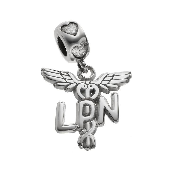 Logoart Sterling Silver Lpn Caduceus Nurse Charm, Women's, Grey
