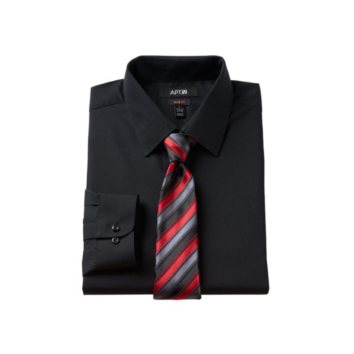 Men's Apt. 9&reg; Slim-fit Dress Shirt & Tie Set, Size: S 32-33, Black
