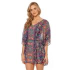 Women's Pink Envelope Medallion Belted Chiffon Cover-up, Size: Small, Multicolor