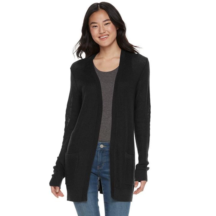 Juniors' So&reg; Solid Boyfriend Cardigan, Teens, Size: Xs, Black