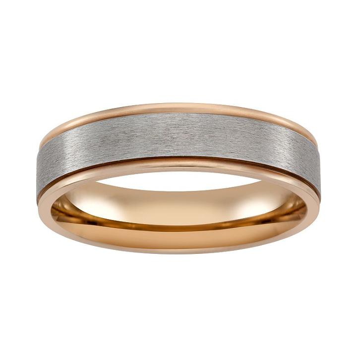 Pink Ion-plated Titanium And Titanium Stripe Band - Men, Size: 12, Multicolor