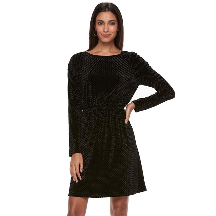 Women's Apt. 9&reg; Shirred Shoulder Fit & Flare Dress, Size: Large, Black