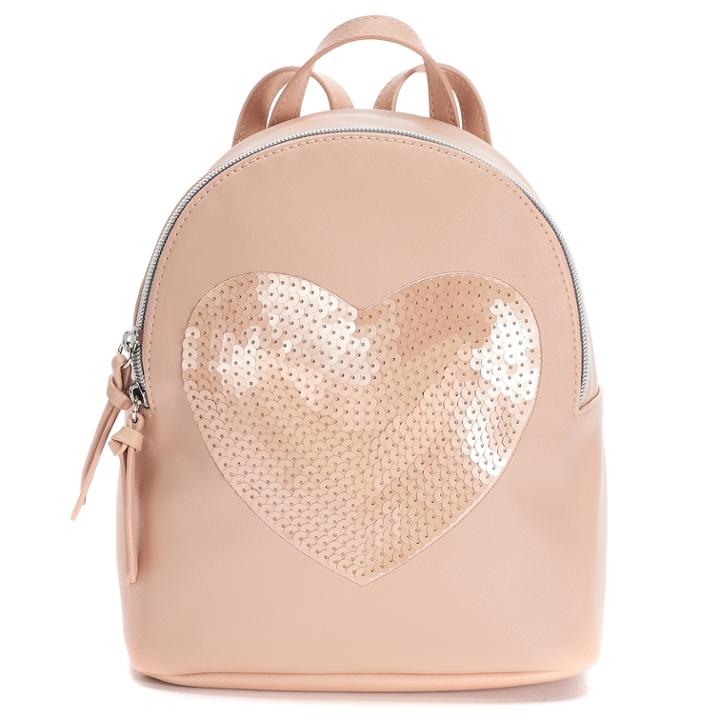T-shirt & Jeans Sequin Heart Backpack, Women's, Light Pink