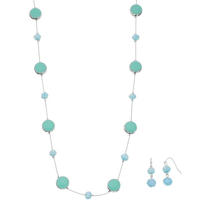 Green Beaded Long Station Necklace & Drop Earring Set, Women's