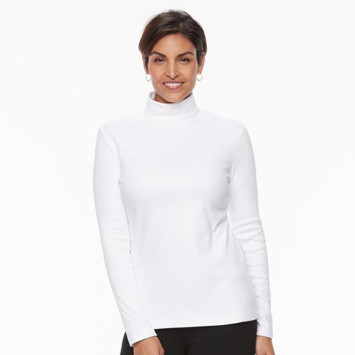 Women's Croft & Barrow&reg; Long Sleeve Turtleneck Top, Size: Small, White