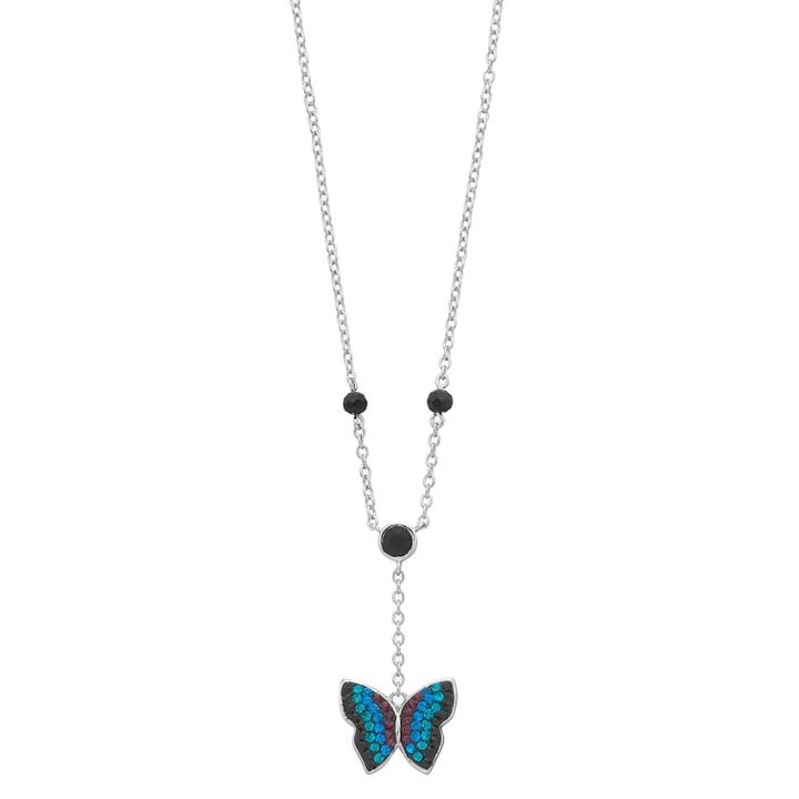 Silver Plated Crystal Butterfly Y Necklace, Women's, Blue