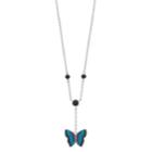 Silver Plated Crystal Butterfly Y Necklace, Women's, Blue