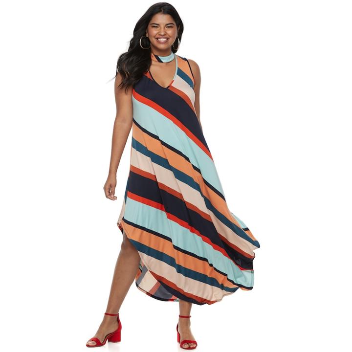Juniors' Plus Size Stripped Halter Maxi Dress, Teens, Size: 3xl, Multi