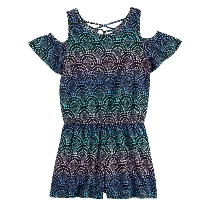 Girls 7-16 So&reg; Strappy Cold Shoulder Romper, Size: L/12, Black