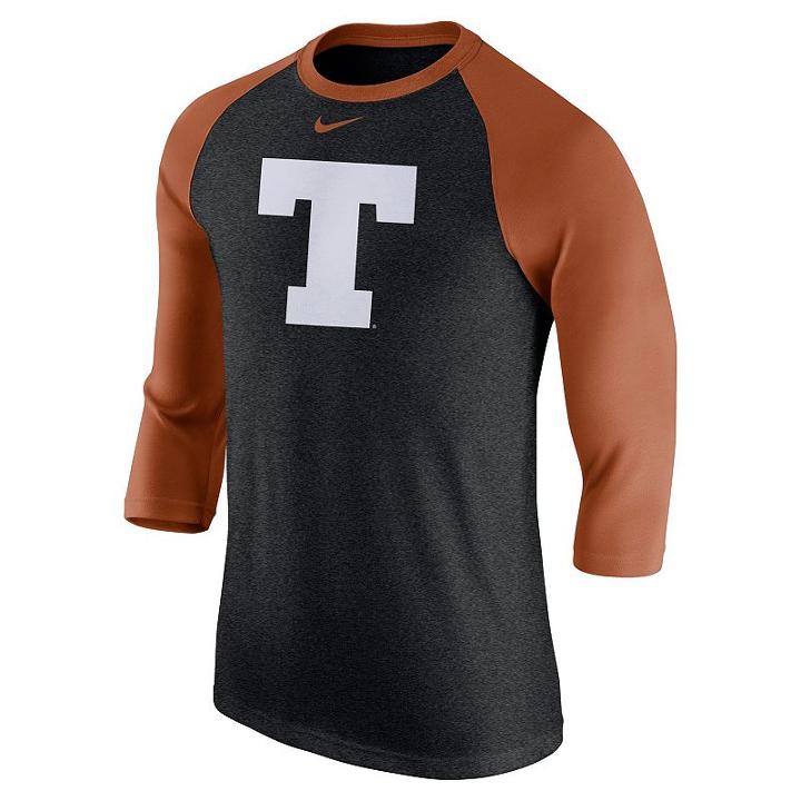 Men's Nike Texas Longhorns Tri-blend Raglan Tee, Size: Large, Black