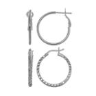 Pure 925 Sterling Silver Textured Hoop Earring Set, Women's, Grey