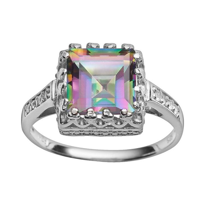 Sterling Silver Rainbow Quartz And Lab-created White Sapphire Crown Ring, Women's, Size: 11, White Oth