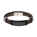 Stainless Steel Leather Braided Bracelet - Men, Size: 8.5, Brown
