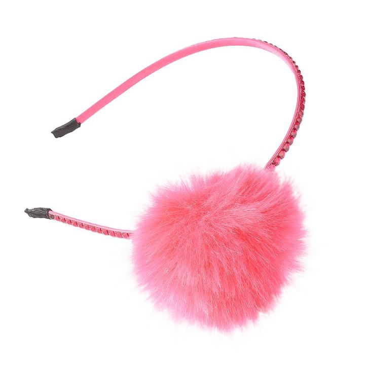 Girls 4-16 Faux Fur Pom Headband, Med Pink