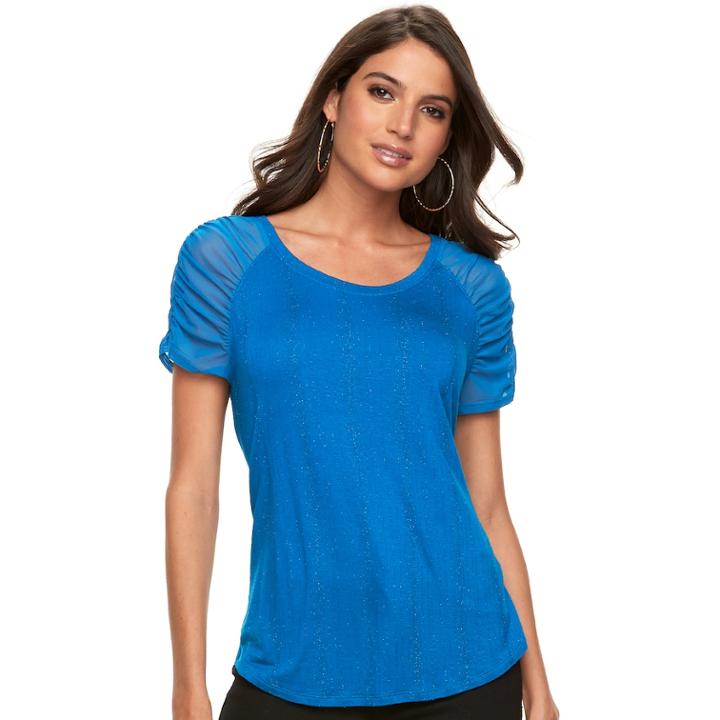 Women's Jennifer Lopez Mesh-sleeve Scoopneck Tee, Size: Medium, Dark Blue