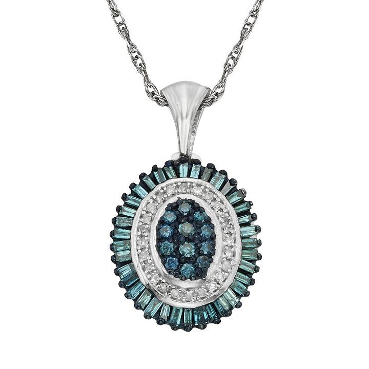 Sterling Silver 1/2-ct. T.w. Blue And White Diamond Halo Pendant, Women's, Size: 18