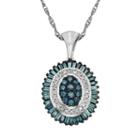 Sterling Silver 1/2-ct. T.w. Blue And White Diamond Halo Pendant, Women's, Size: 18