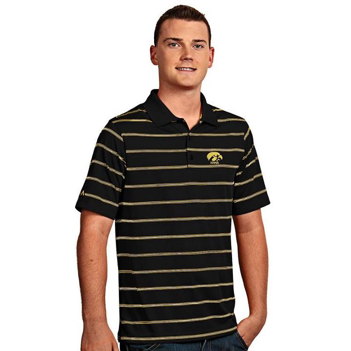 Men's Antigua Iowa Hawkeyes Deluxe Striped Desert Dry Xtra-lite Performance Polo, Size: Medium, Black