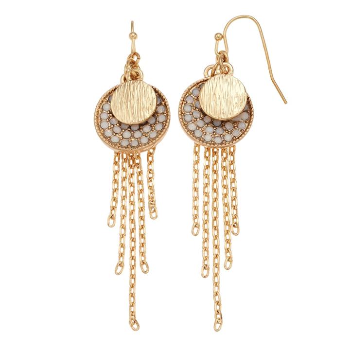 Chain Fringe Nickel Free Disc Drop Earrings, Women's, Gold
