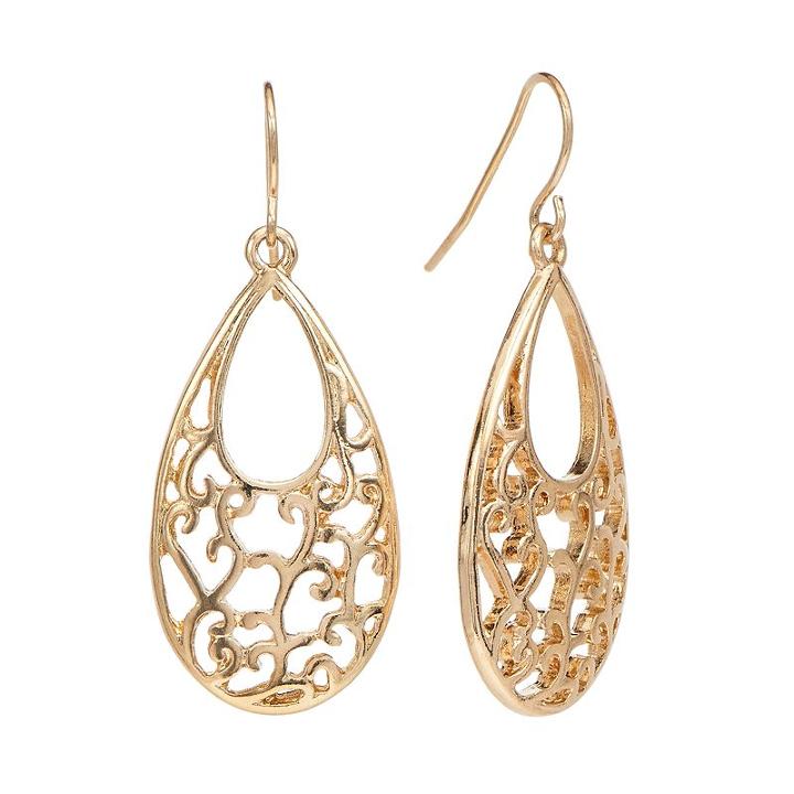 Apt. 9&reg; Gold Tone Filigree Teardrop Earrings, Women's, Yellow