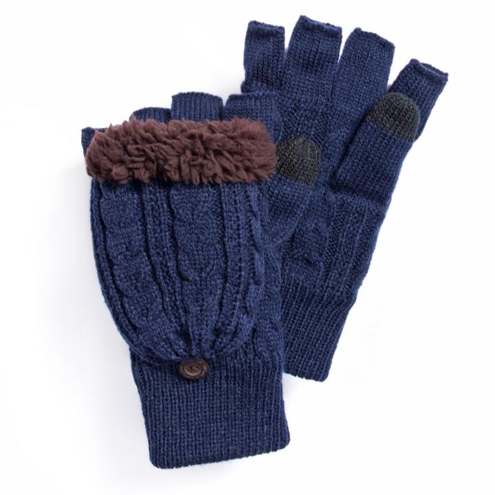 Men's Muk Luks Fingerless Flip Mittens, Blue