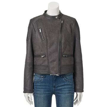 Juniors' Coffee Shop Asymmetrical Zip Jacket, Girl's, Size: Large, Silver