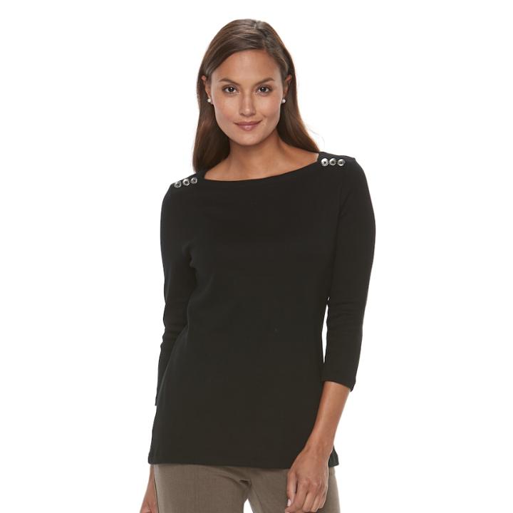 Women's Croft & Barrow&reg; Button-shoulder Top, Size: Xxl, Black