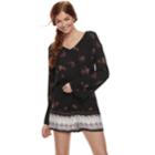 Juniors' Mudd&reg; Printed Bell-sleeve Romper, Teens, Size: Medium, Black