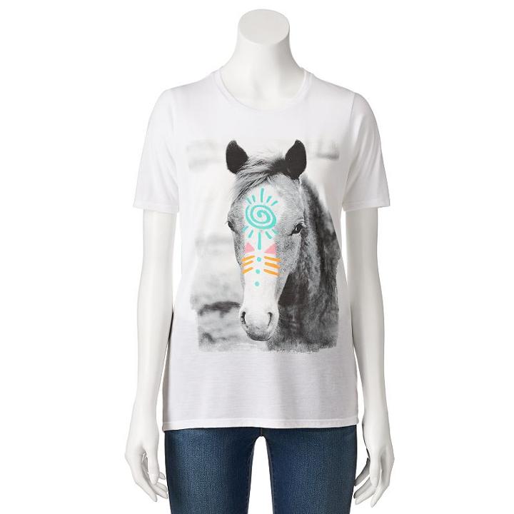 Juniors' Pony Doodles Short Sleeve Graphic Tee, Girl's, Size: Large, White