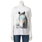 Juniors' Pony Doodles Short Sleeve Graphic Tee, Girl's, Size: Large, White