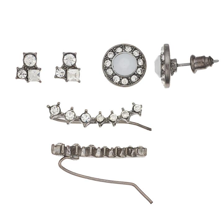 Mudd&reg; Stone Cluster, Button & Crawler Earring Set, Women's, Black