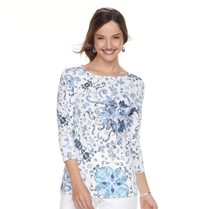 Women's Croft & Barrow&reg; Button-shoulder Boatneck Tee, Size: Xl, Dark Blue