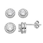 Primrose Sterling Silver Cubic Zirconia Halo Stud Earring Set, Women's, Grey