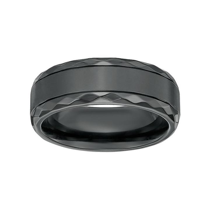 Lynx Men's Black Zirconium Geometric Band, Size: 10, Silver
