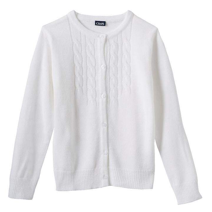 Girls 4-16 Chaps School Uniform Cardigan, Size: 12-14, White