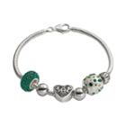 Individuality Beads Crystal Sterling Silver Snake Chain Bracelet & Openwork Heart Bead Set, Women's, Size: 7.5, Green
