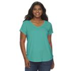 Juniors' Plus Size So&reg; Short Sleeve V-neck Tee, Girl's, Size: 1xl, Med Green