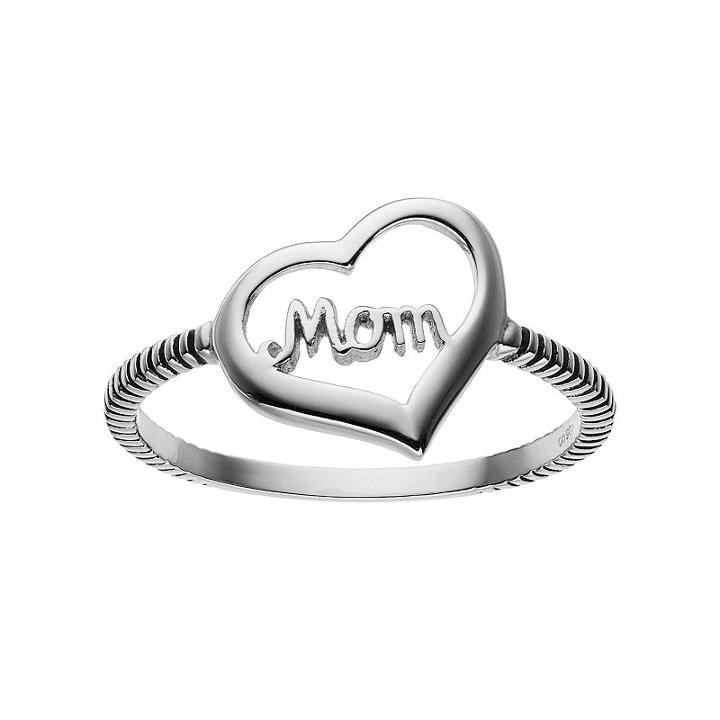 Sterling Silver Mom Heart Ring, Women's, Grey