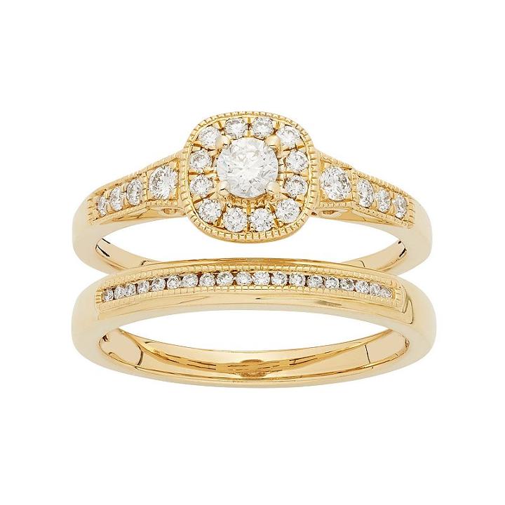 14k Gold 1/2 Carat T.w. Igl Certified Diamond Cushion Halo Engagement Ring Set, Women's, Size: 8, White