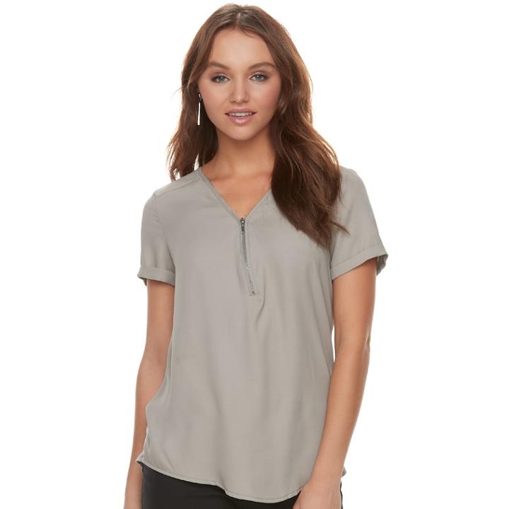 Women's Apt. 9&reg; Zipper Accent Crepe Top, Size: Large, Grey
