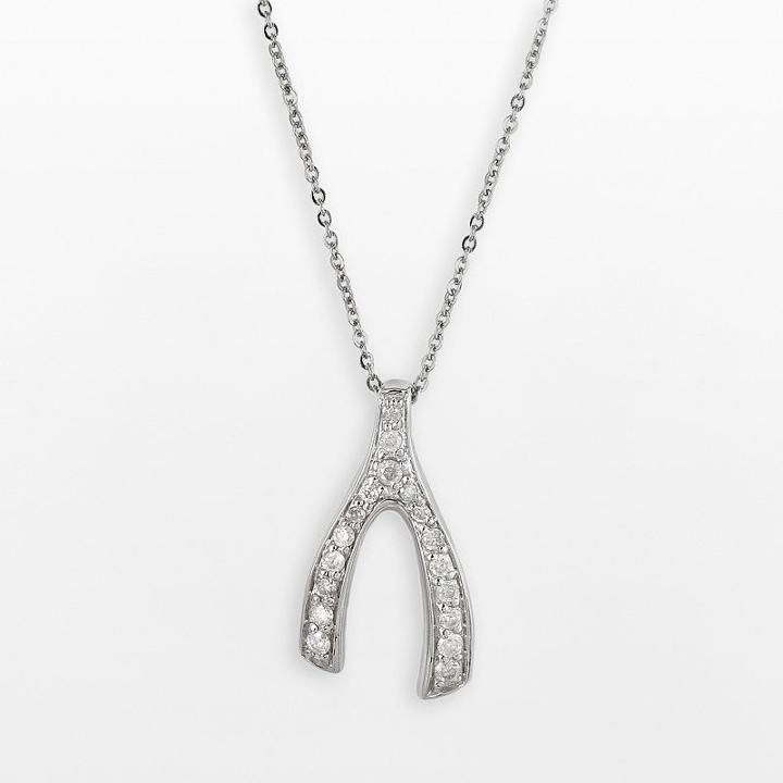 Sterling Silver 1/5-ct. T.w. Round-cut Diamond Wishbone Pendant, Women's, Size: 18, White